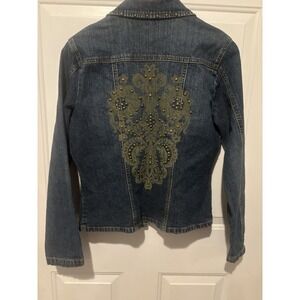 Willi Smith Denim Studded Jean‎ Jacket Small Trucker Embroidered Gold Blue